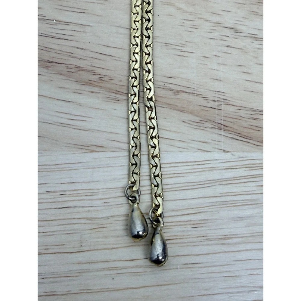 Vintage Gold Tone Bolo Slide‎ Necklace Yellow Enamel Round Pendant Lariat Tassel